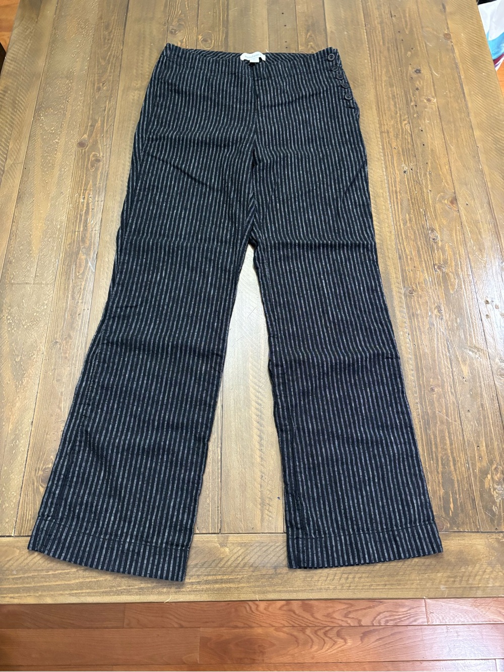 Sundance Flat Front Side-Button Linen Blend Wide Leg Pants